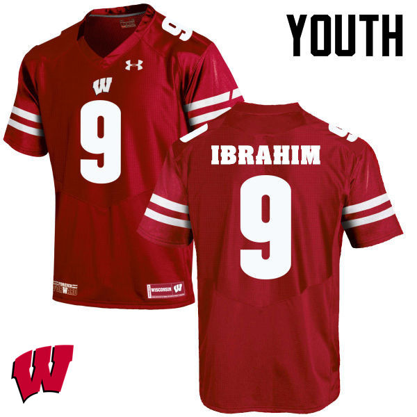 Wisconsin Badgers Youth #9 Rachid Ibrahim NCAA Under Armour Authentic Red College Stitched Football Jersey KX40Z46IC